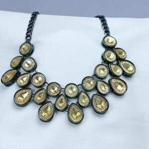 Gold Crystal Teardrop Statement Necklace | Black Chain